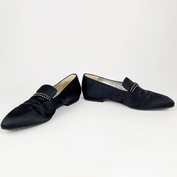 Fratelli Rossetti 1990s VTG Italian Black Silk Satin Rhinestone Loafers Shoes 36 - Picture 4 of 6